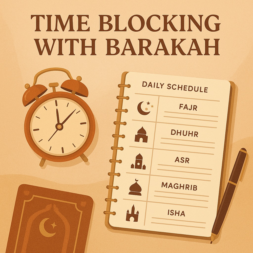 An Islamic-inspired planner and clock with warm tones
