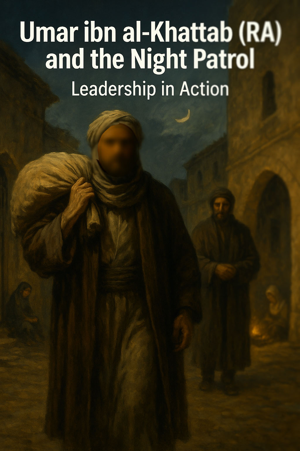 A painting-style image of Umar ibn Al-Khattab leading with wisdom